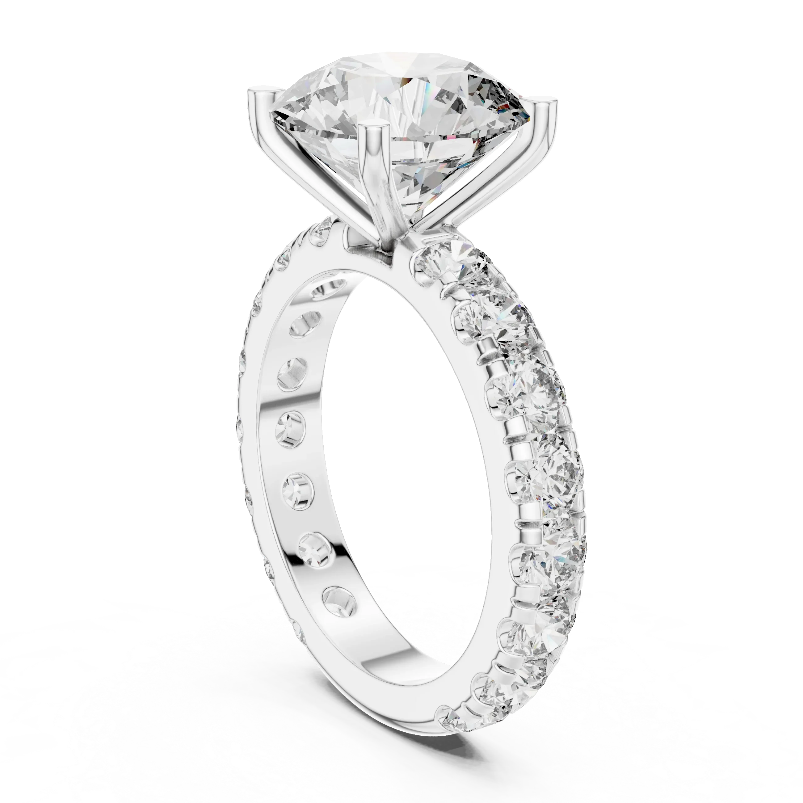 14K Gold Round Lab Diamond Shared Prong Wedding Ring