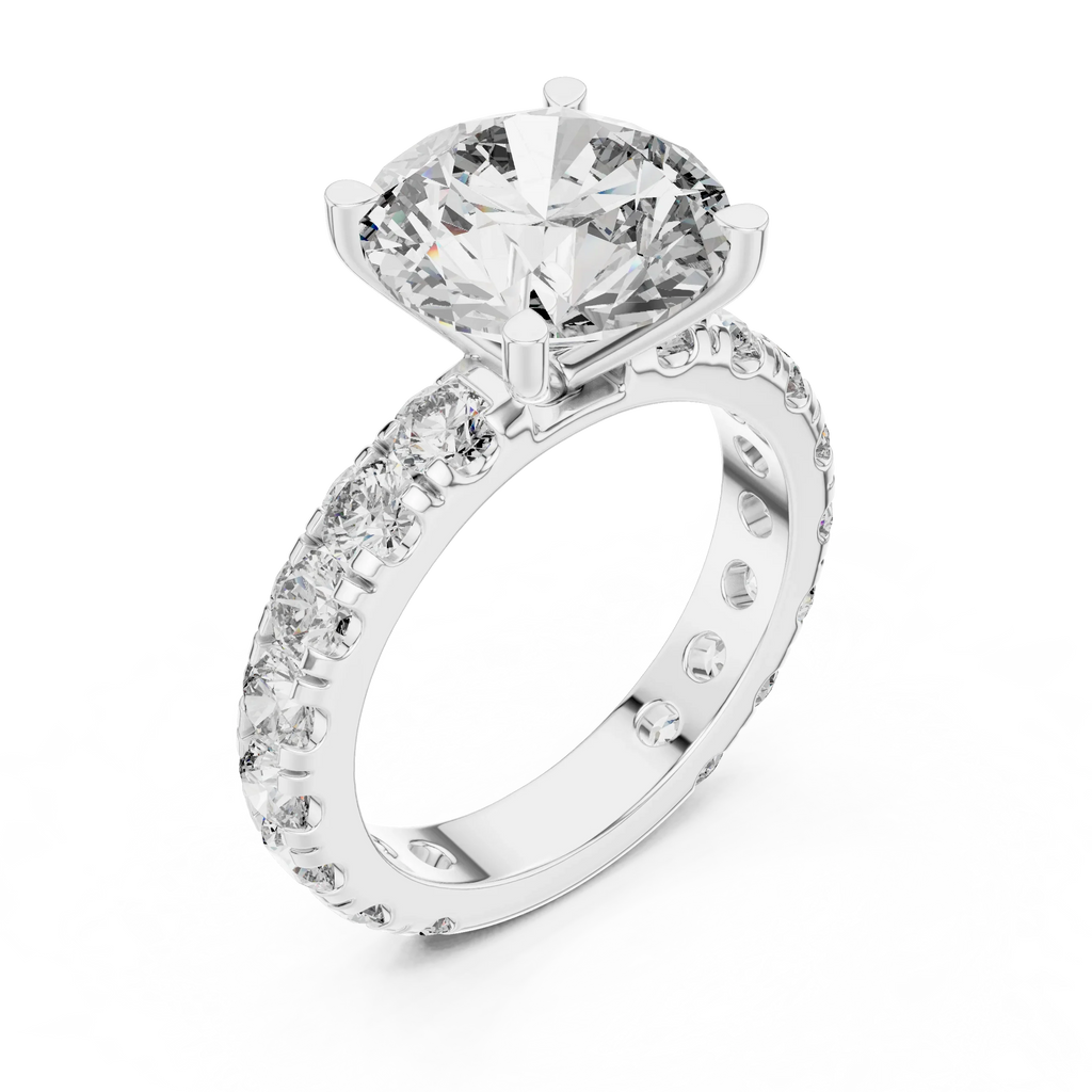 14K Gold Round Lab Diamond Shared Prong Wedding Ring