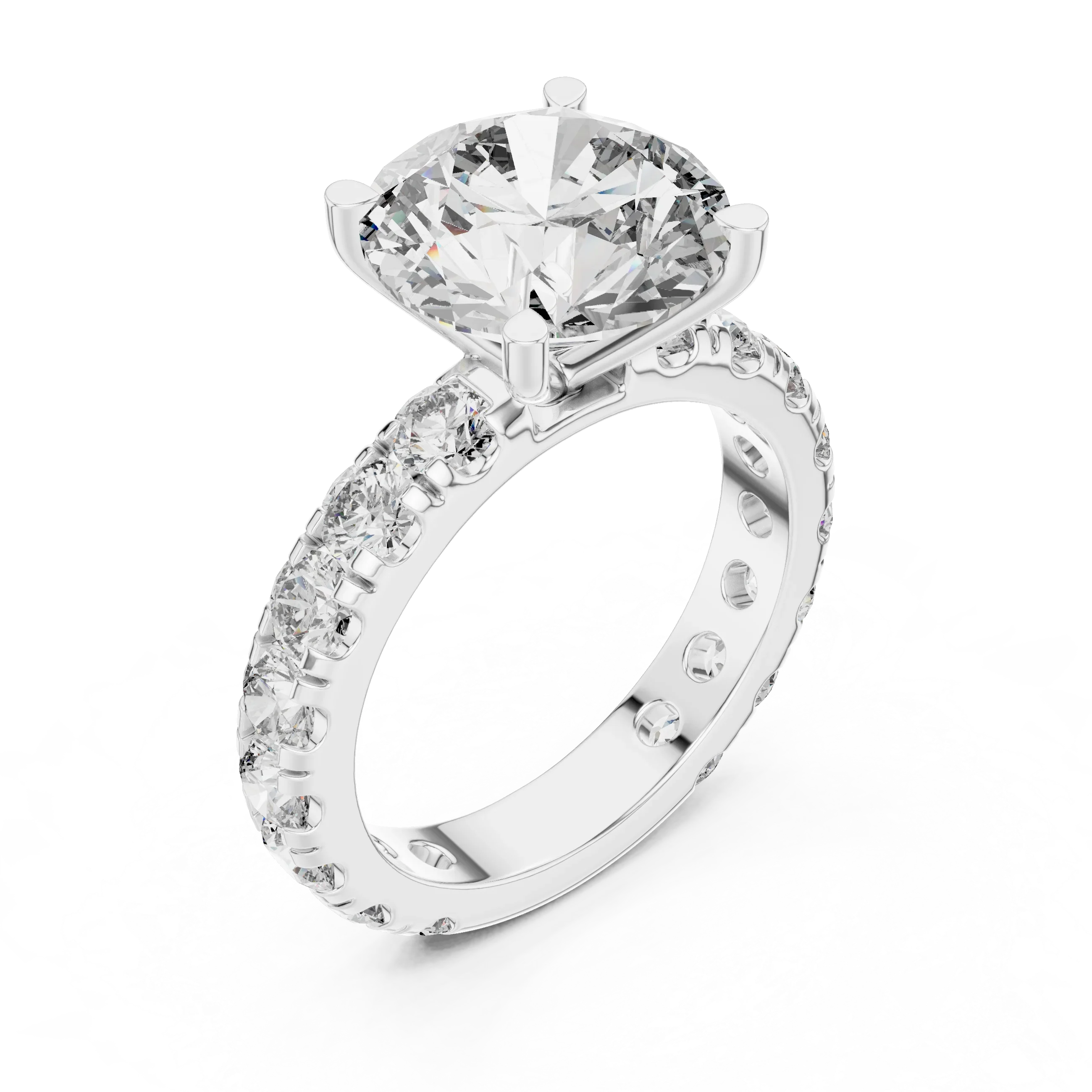 14K Gold Round Lab Diamond Shared Prong Wedding Ring