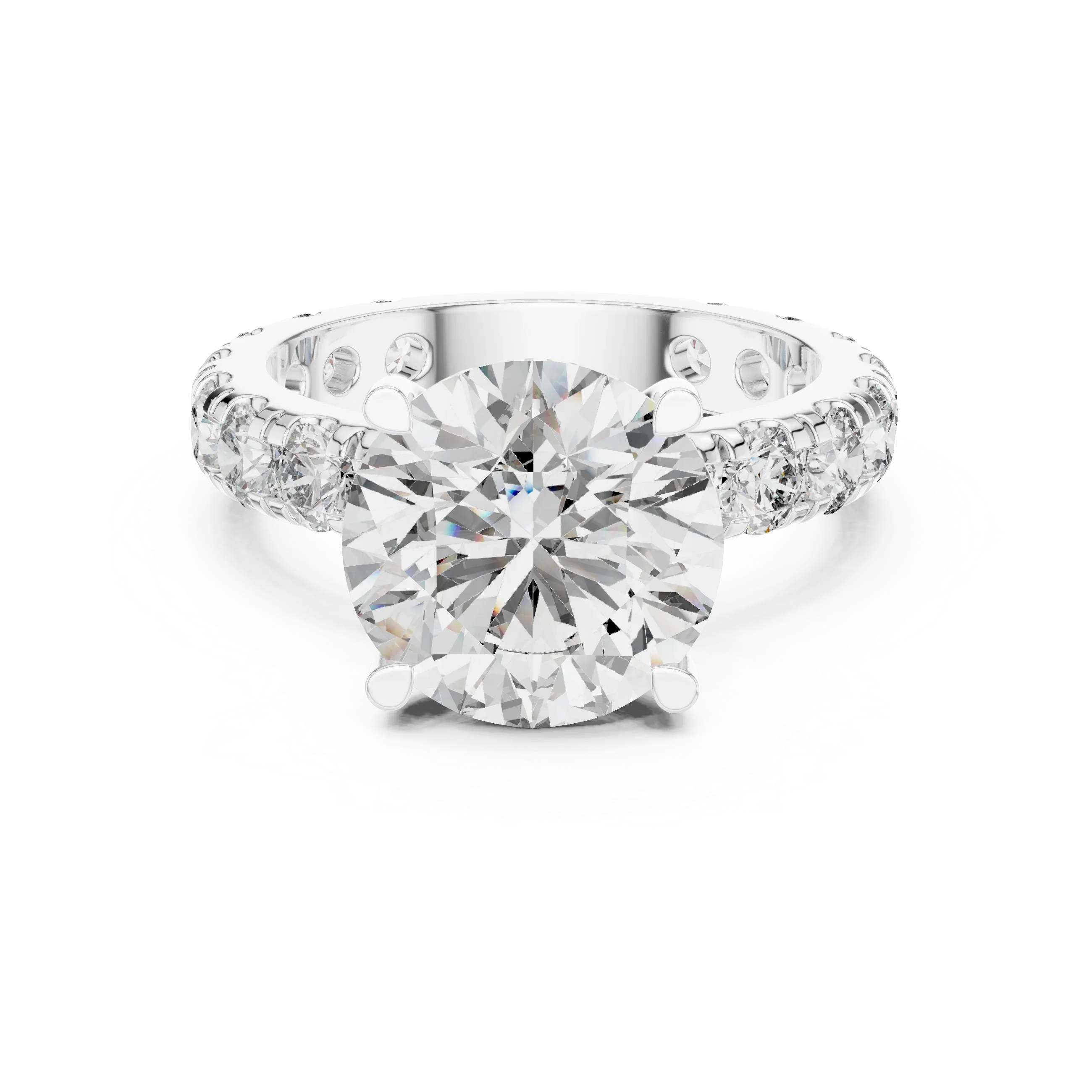 14K Gold Round Lab Diamond Shared Prong Wedding Ring