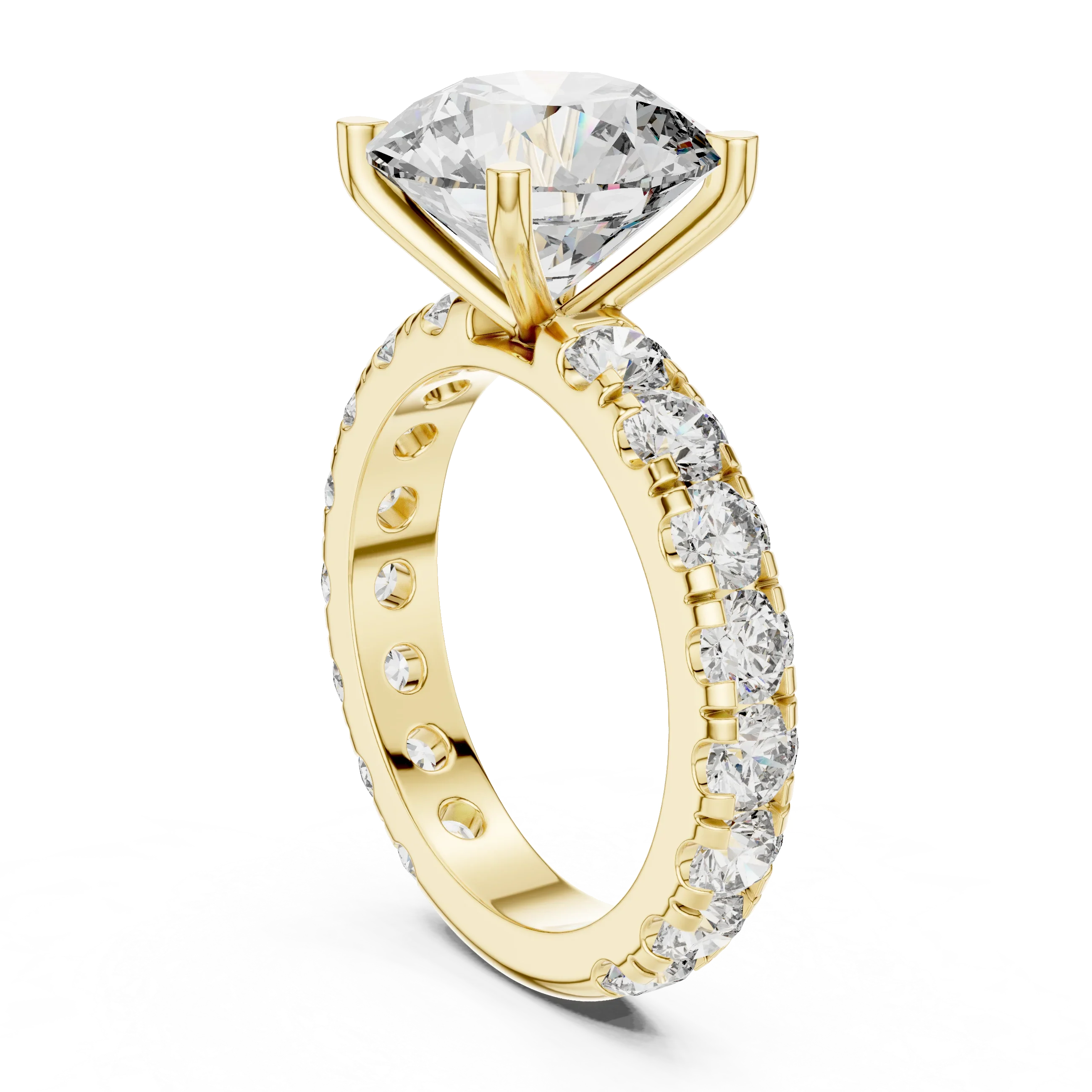 14K Gold Round Lab Diamond Shared Prong Wedding Ring