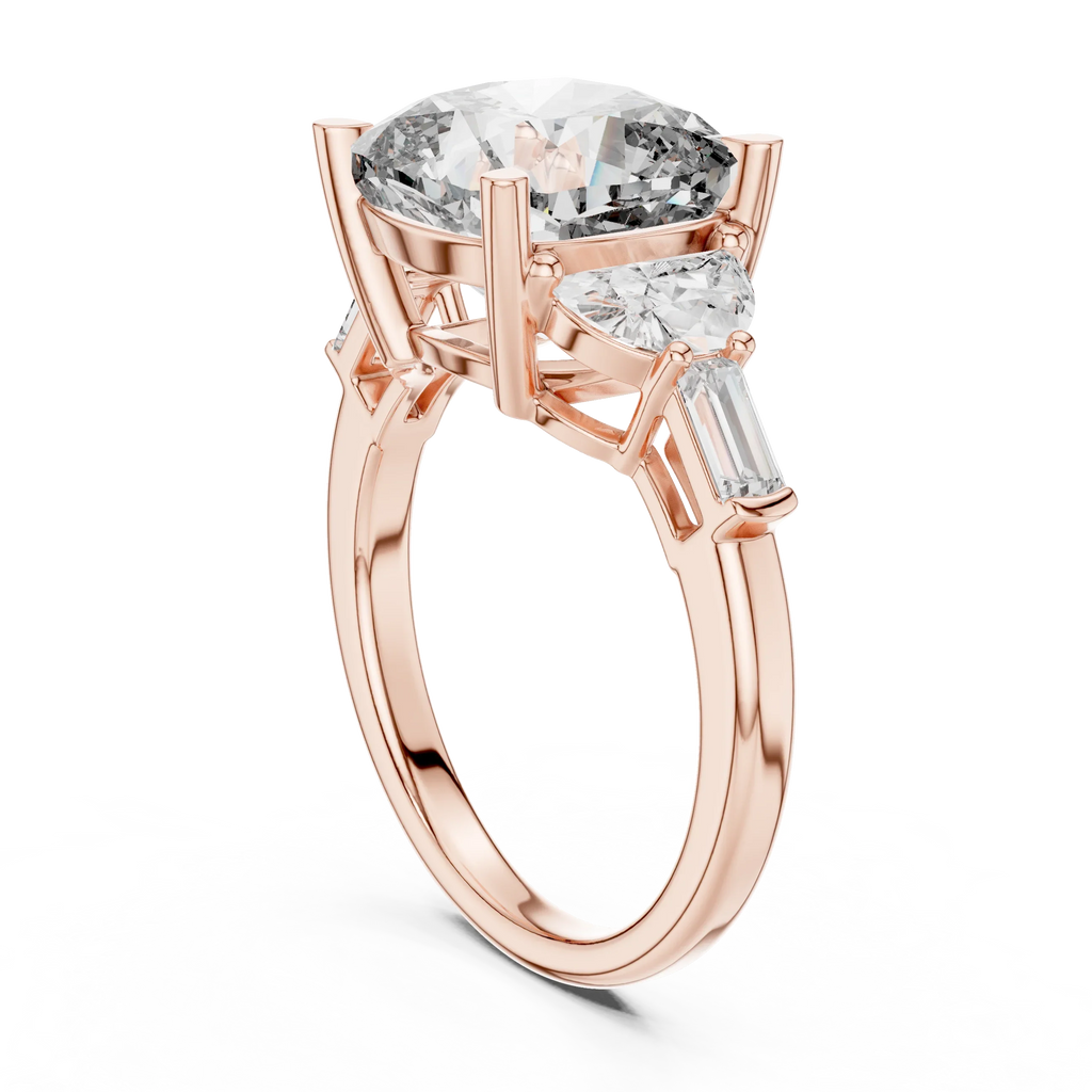 14K Gold Five-Stone Cushion Lab Diamond Ring 7.05 CT