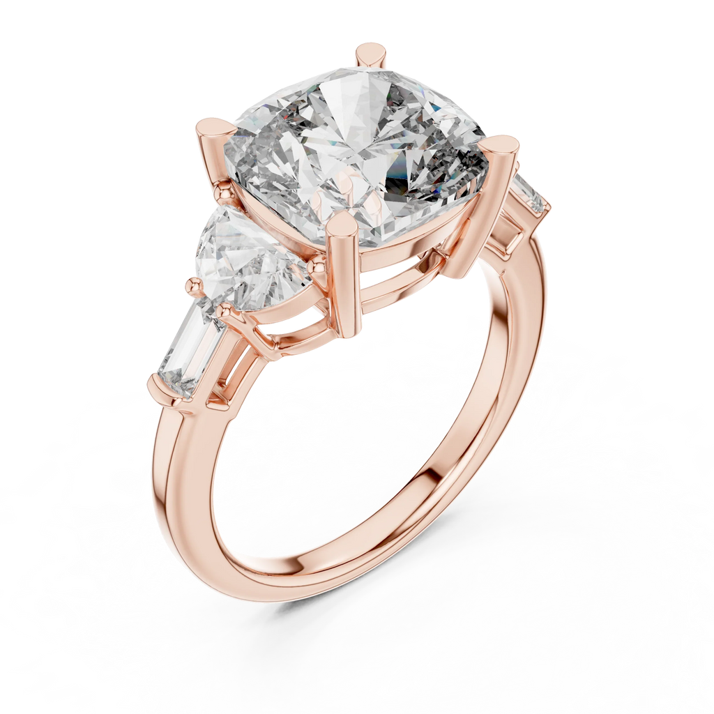 14K Gold Five-Stone Cushion Lab Diamond Ring 7.05 CT