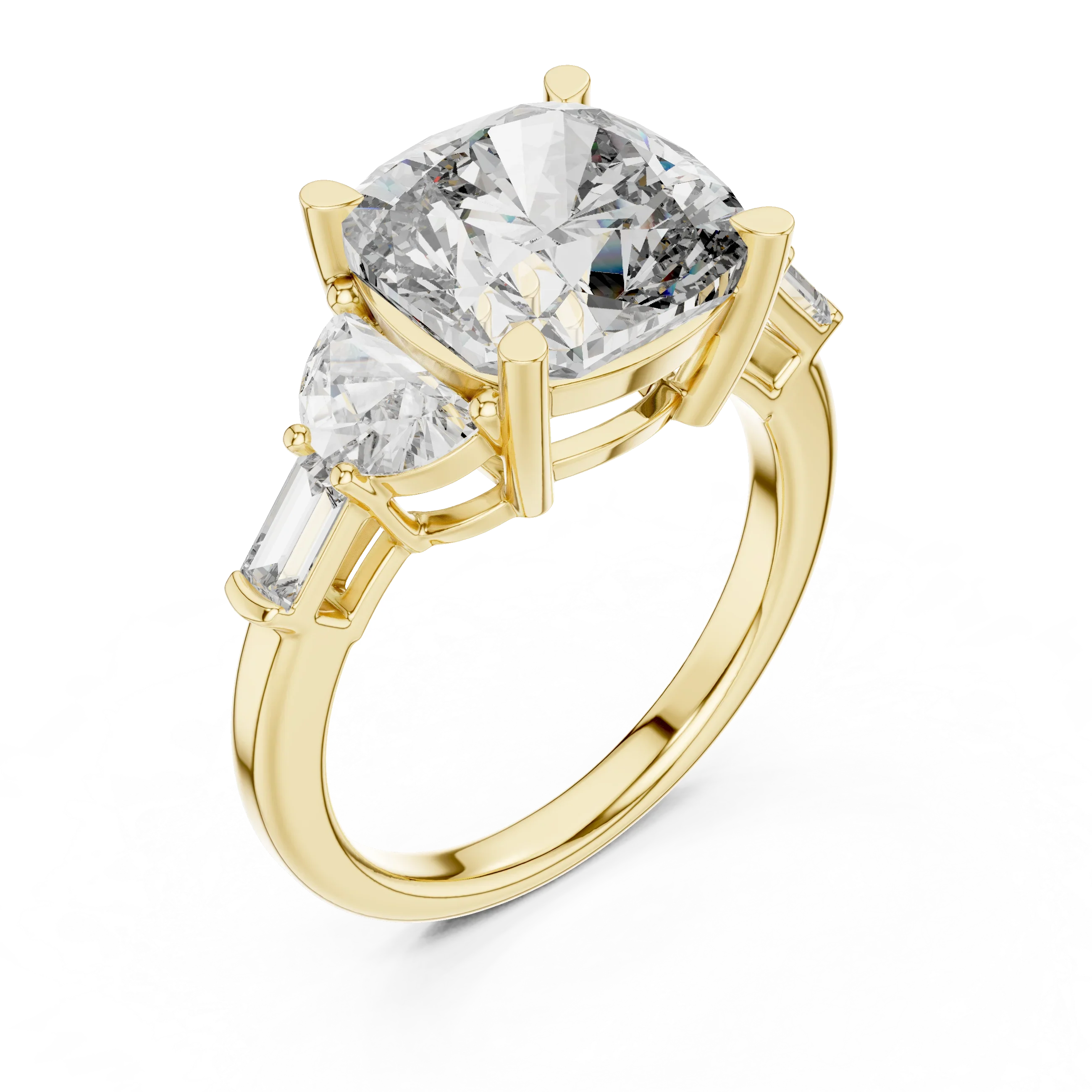 14K Gold Five-Stone Cushion Lab Diamond Ring 7.05 CT
