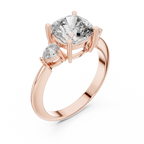 10K Gold Three-Stone Cushion VVS Moissanite Diamond Ring