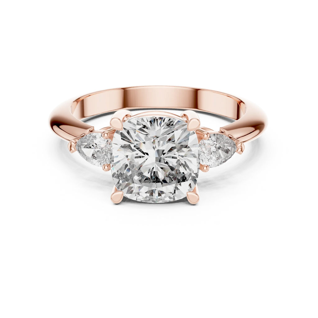 10K Gold Three-Stone Cushion VVS Moissanite Diamond Ring