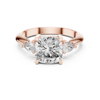 10K Gold Three-Stone Cushion VVS Moissanite Diamond Ring