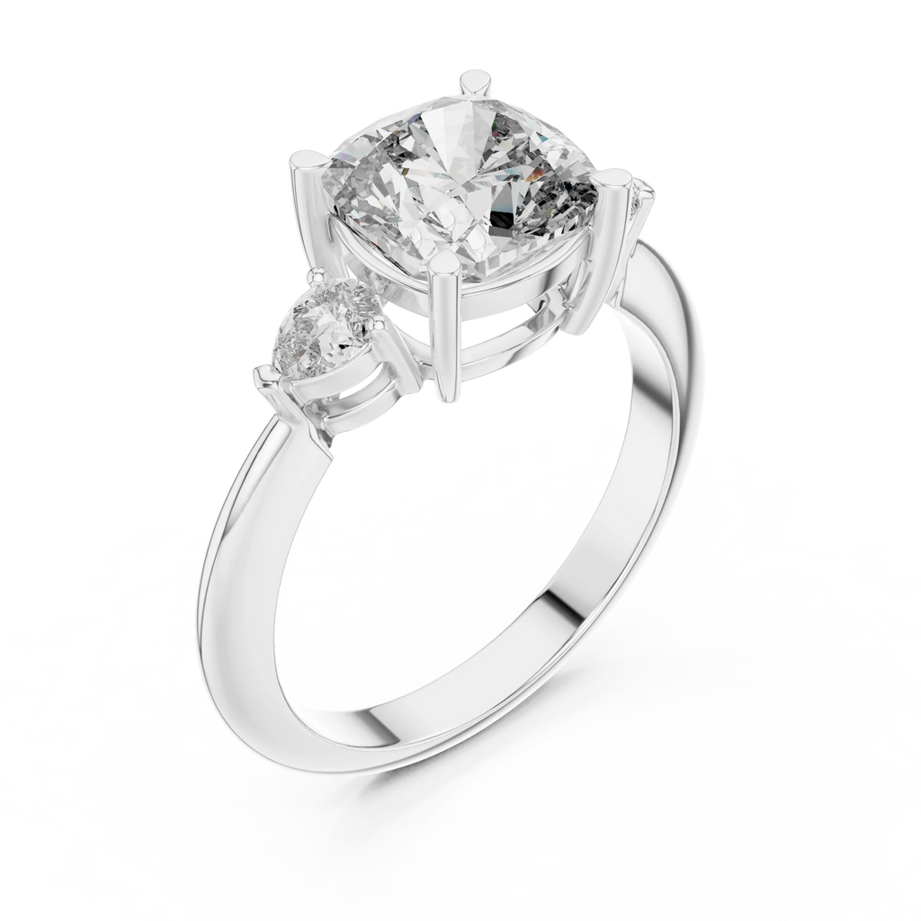 10K Gold Three-Stone Cushion VVS Moissanite Diamond Ring