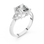 10K Gold Three-Stone Cushion VVS Moissanite Diamond Ring