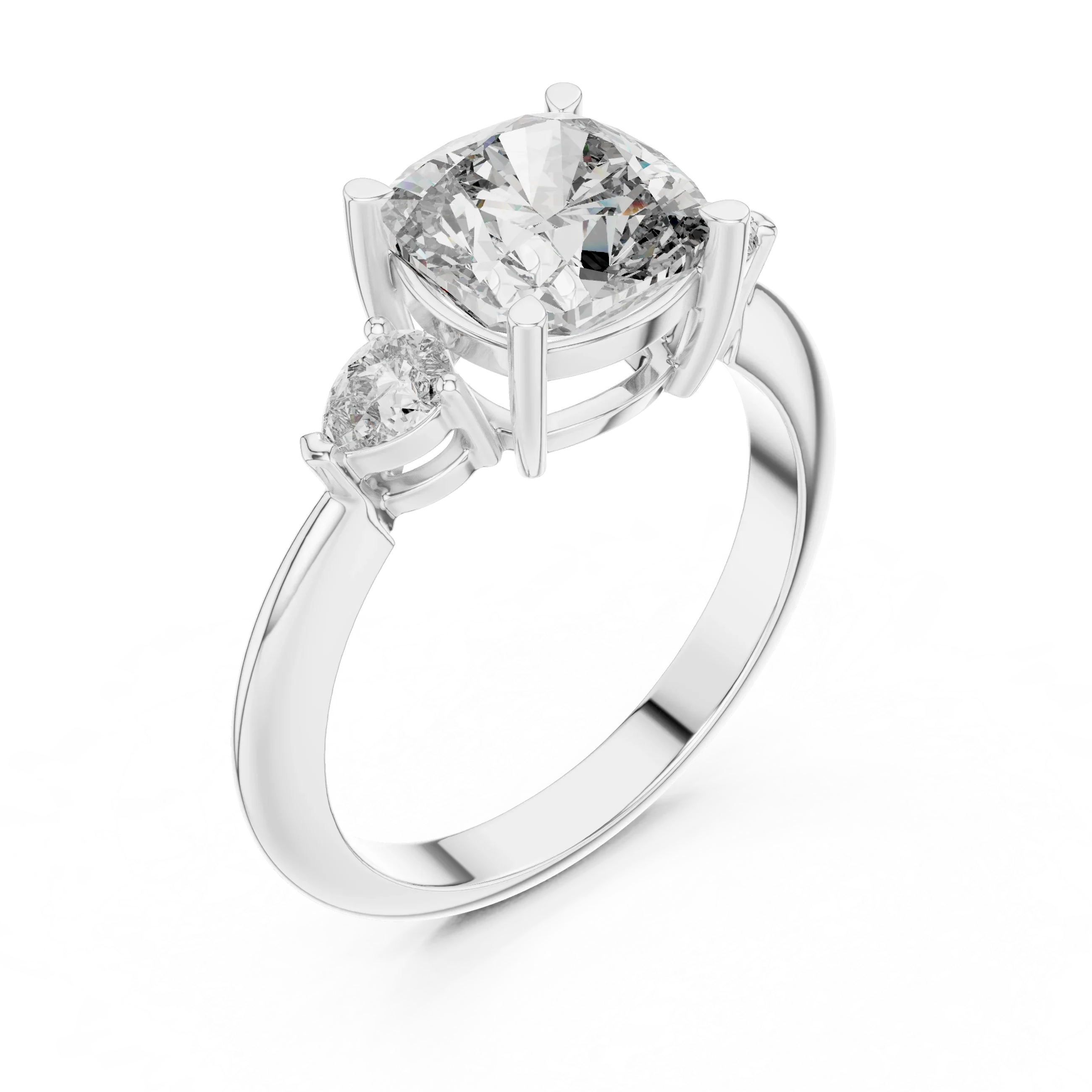10K Gold Three-Stone Cushion VVS Moissanite Diamond Ring