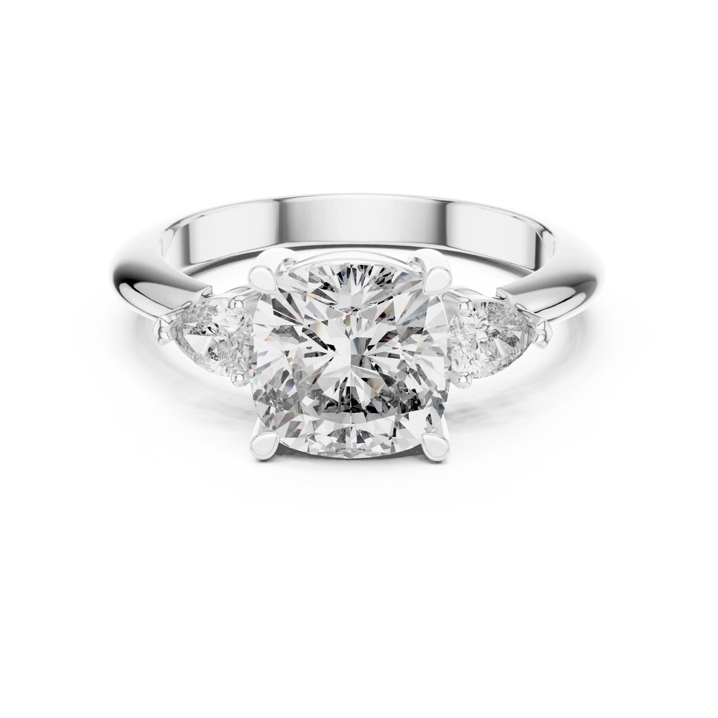 10K Gold Three-Stone Cushion VVS Moissanite Diamond Ring