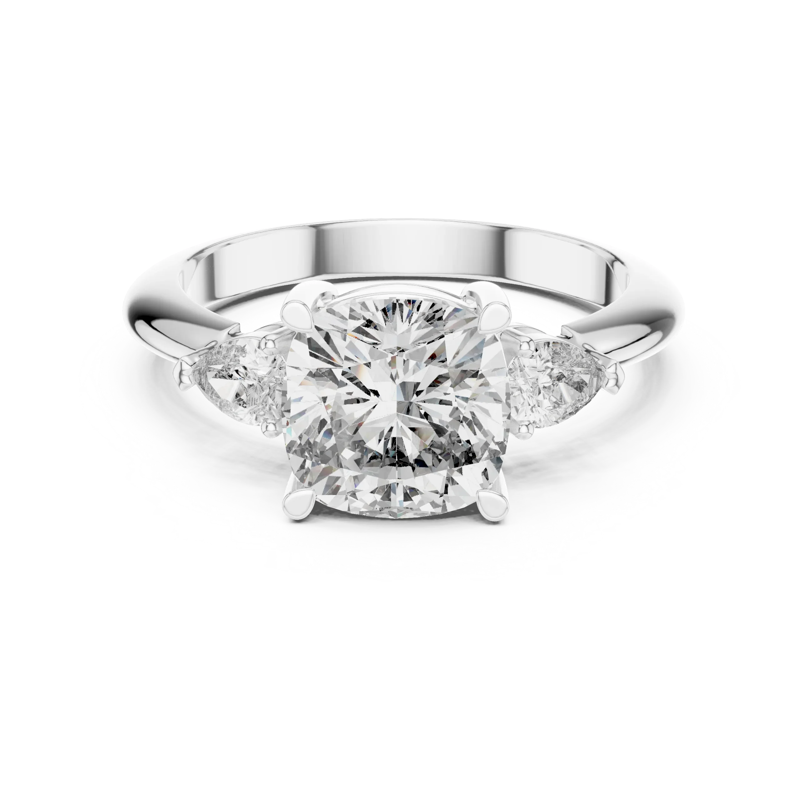 10K Gold Three-Stone Cushion VVS Moissanite Diamond Ring