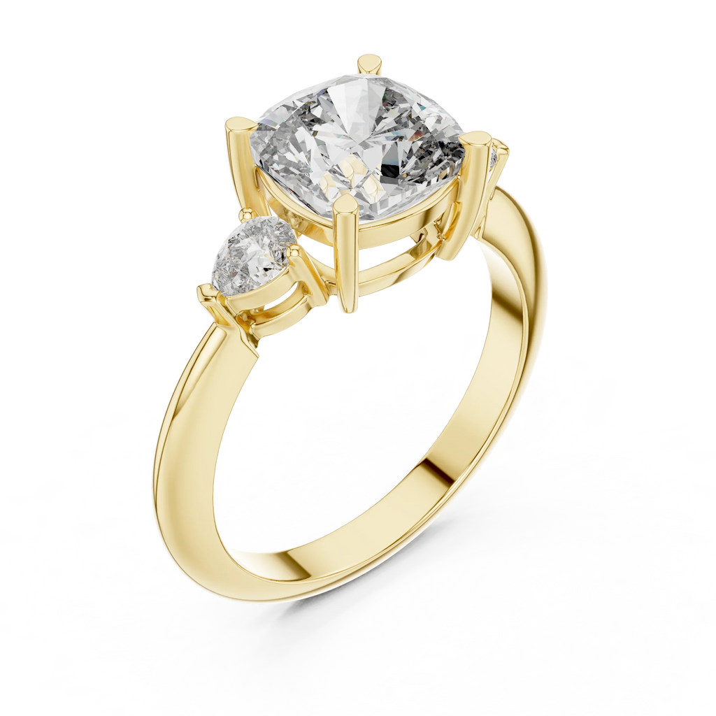 10K Gold Three-Stone Cushion VVS Moissanite Diamond Ring