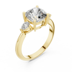 10K Gold Three-Stone Cushion VVS Moissanite Diamond Ring