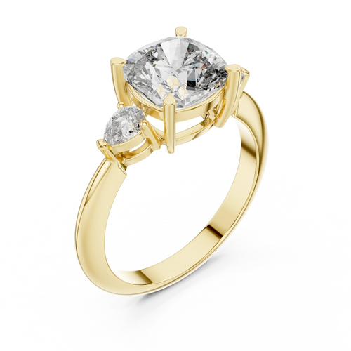 10K Gold Three-Stone Cushion VVS Moissanite Diamond Ring