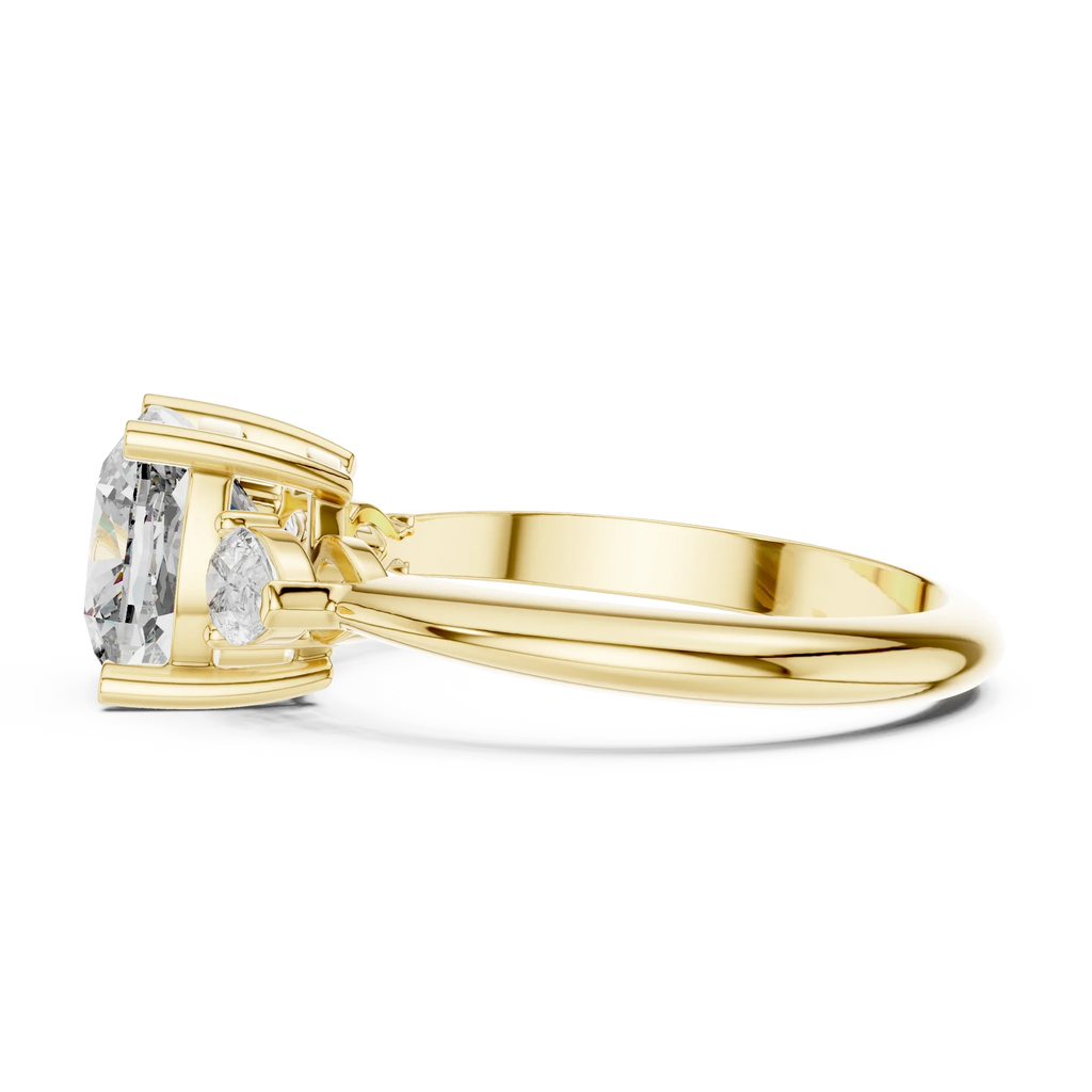 10K Gold Three-Stone Cushion VVS Moissanite Diamond Ring
