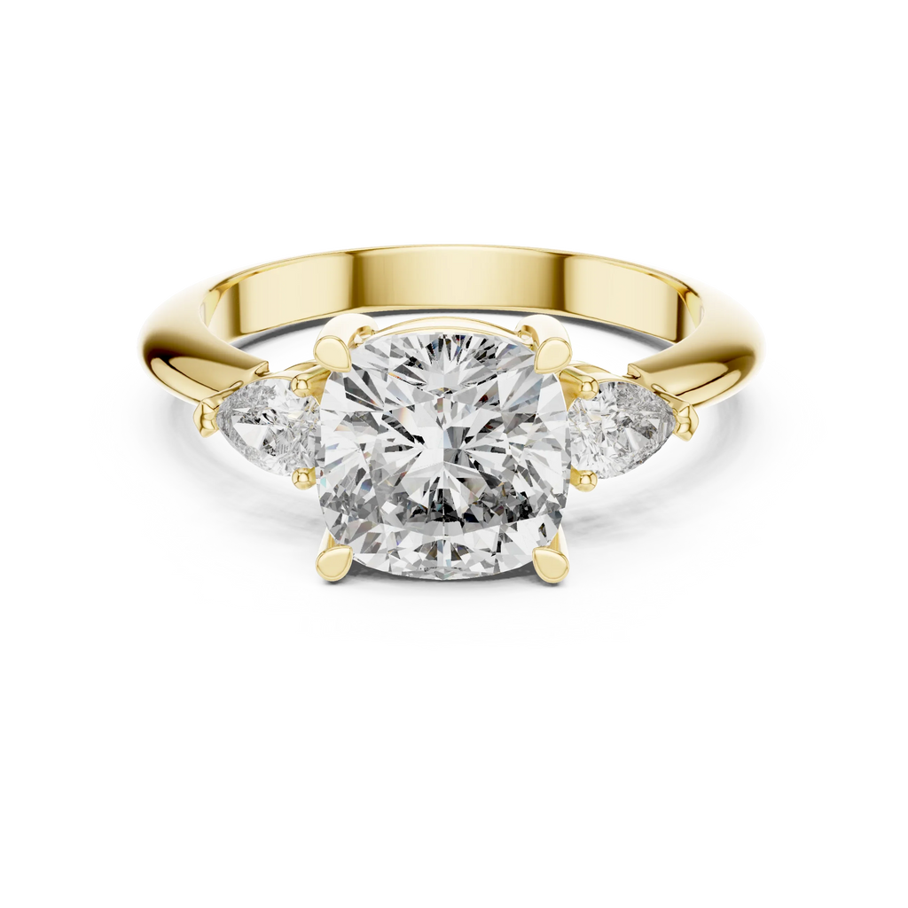10K Gold Three-Stone Cushion VVS Moissanite Diamond Ring