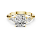 10K Gold Three-Stone Cushion VVS Moissanite Diamond Ring