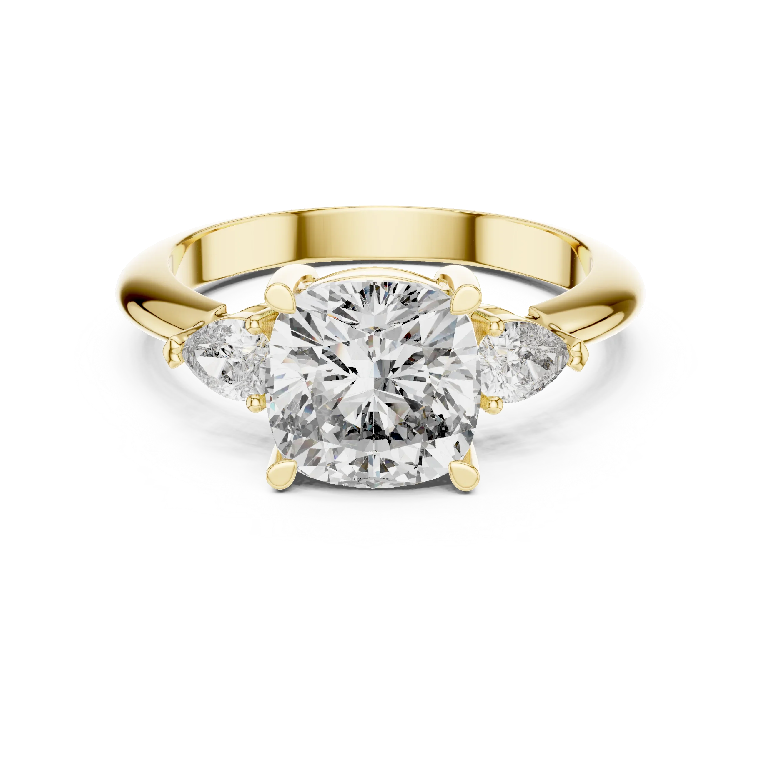 10K Gold Three-Stone Cushion VVS Moissanite Diamond Ring