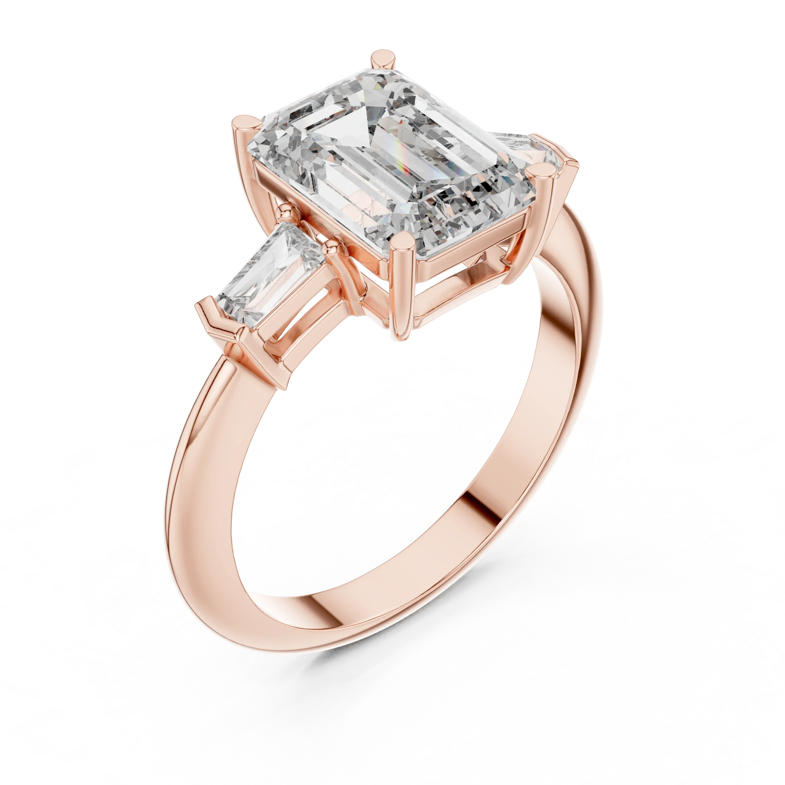 3.04 CT Emerald Lab Grown D Color VVS1 Diamond Three-Stone Ring