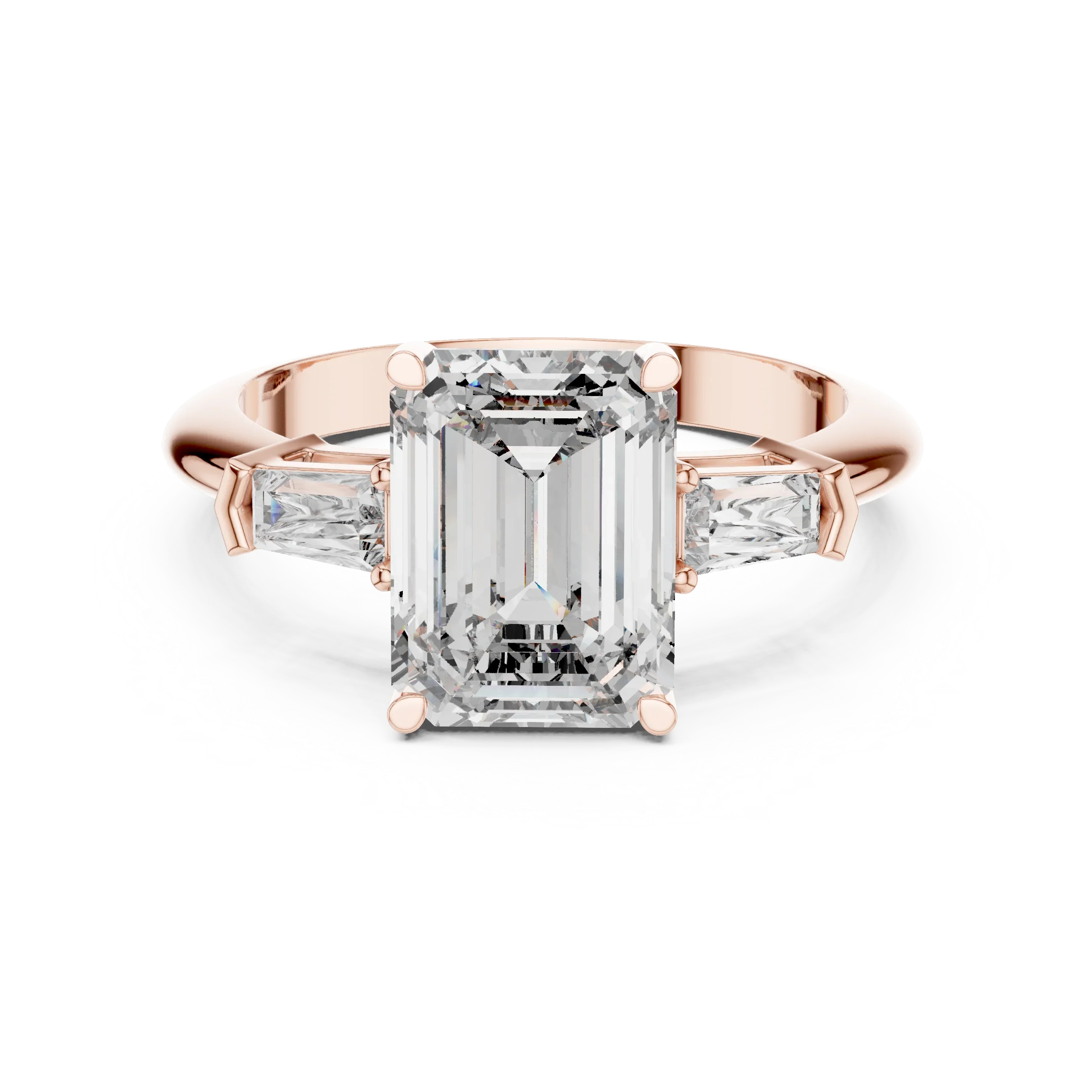 3.04 CT Emerald Lab Grown D Color VVS1 Diamond Three-Stone Ring