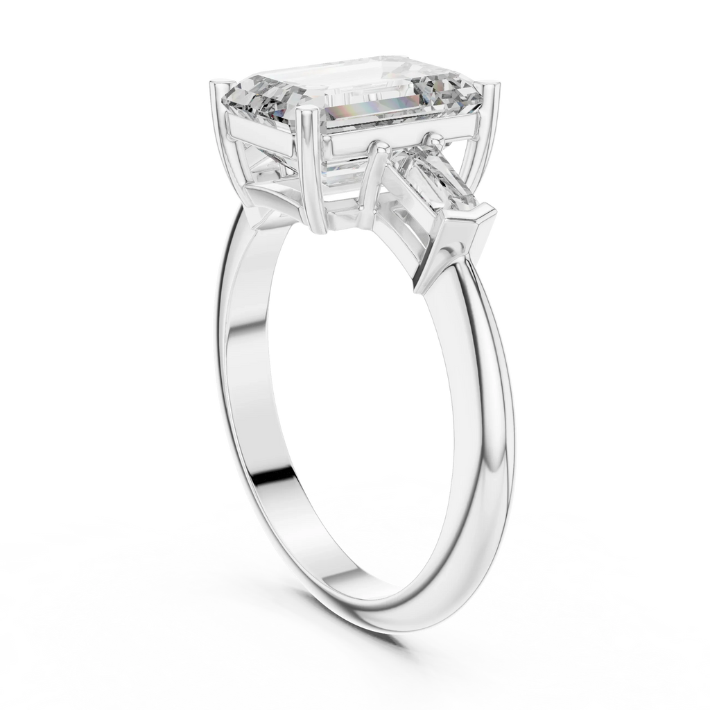 3.04 CT Emerald Lab Grown D Color VVS1 Diamond Three-Stone Ring