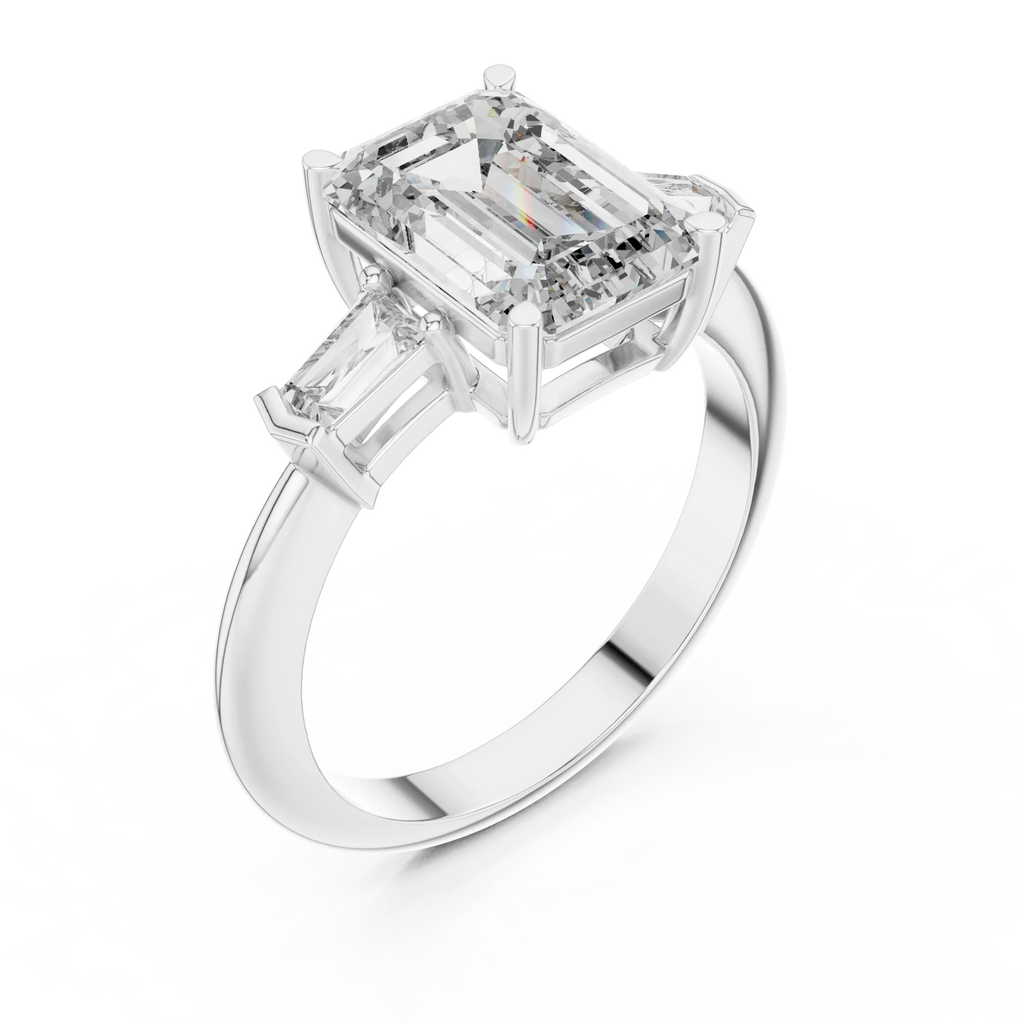 3.04 CT Emerald Lab Grown D Color VVS1 Diamond Three-Stone Ring