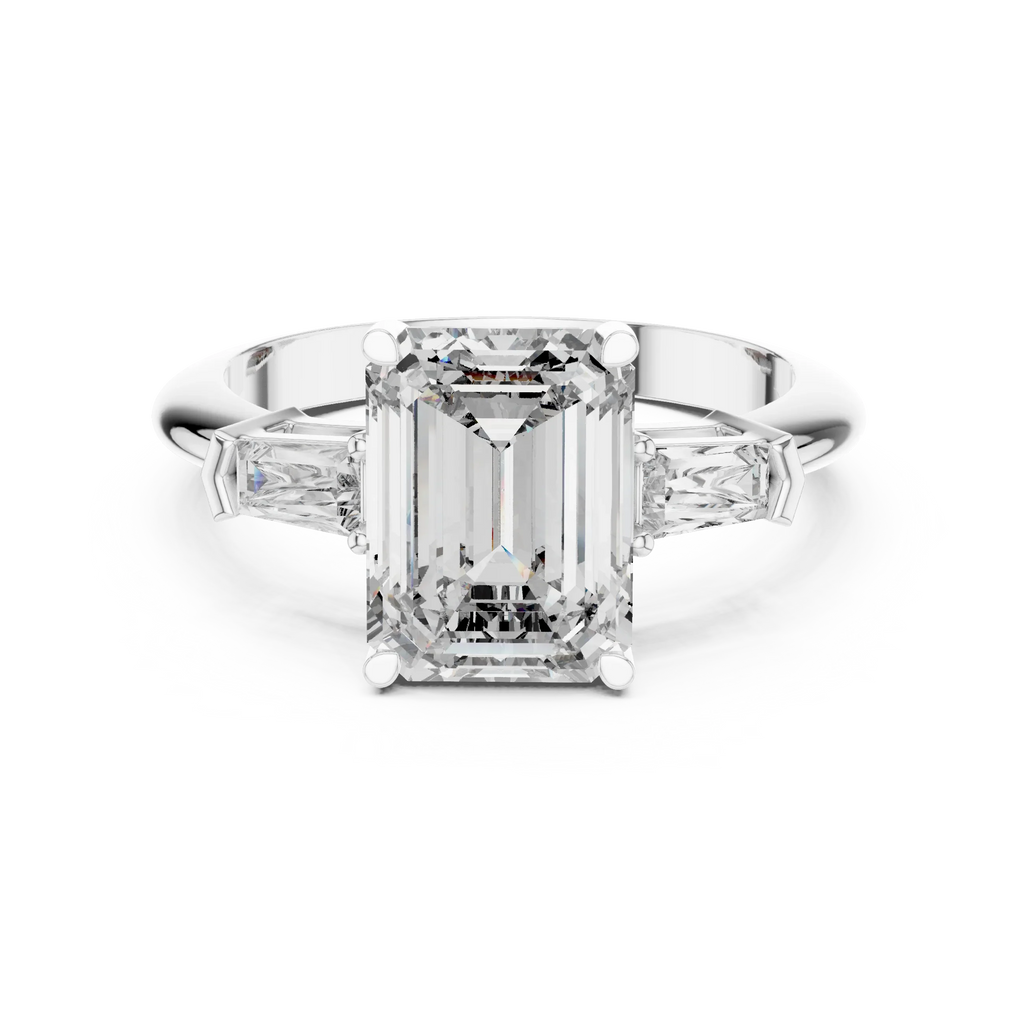 3.04 CT Emerald Lab Grown D Color VVS1 Diamond Three-Stone Ring