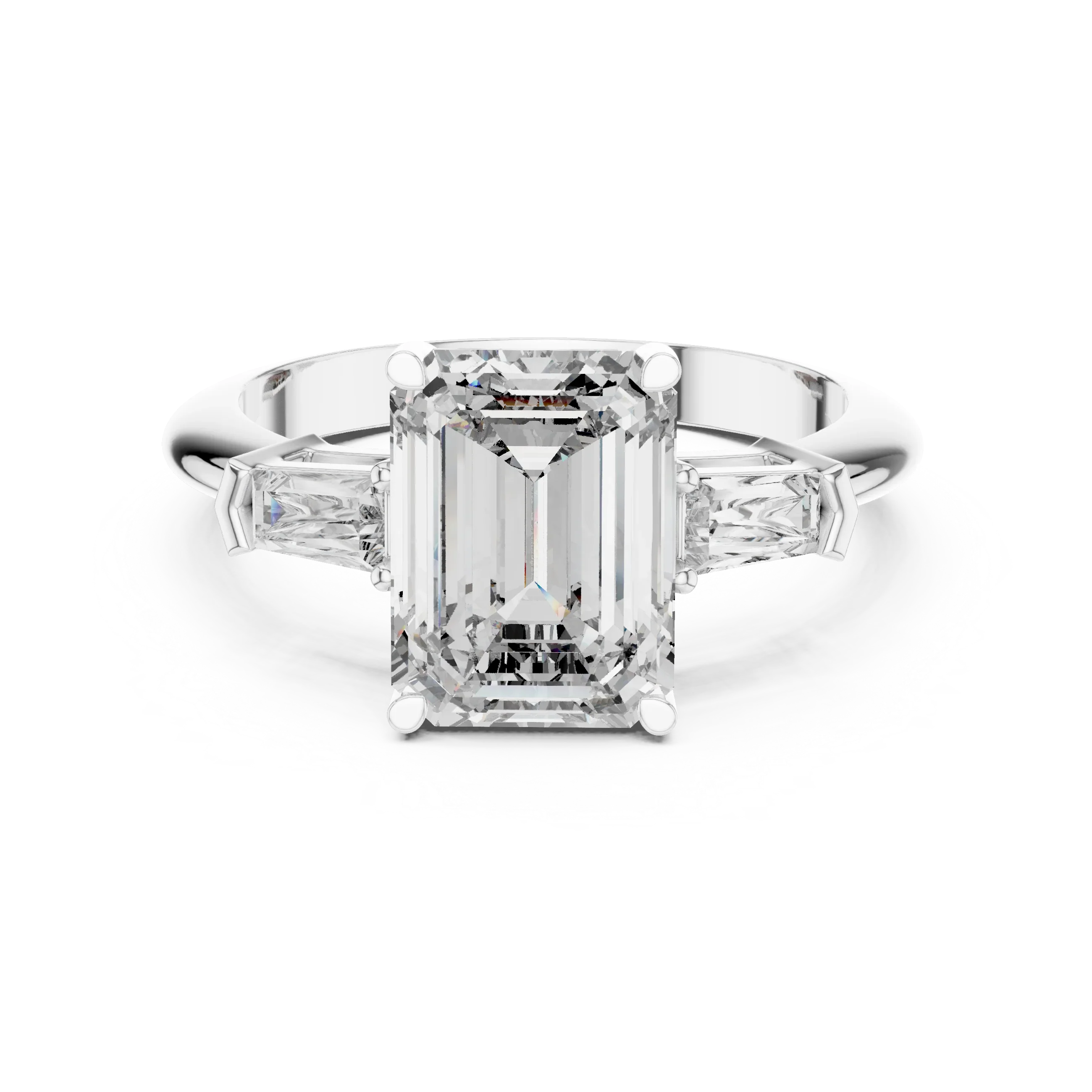 3.04 CT Emerald Lab Grown D Color VVS1 Diamond Three-Stone Ring
