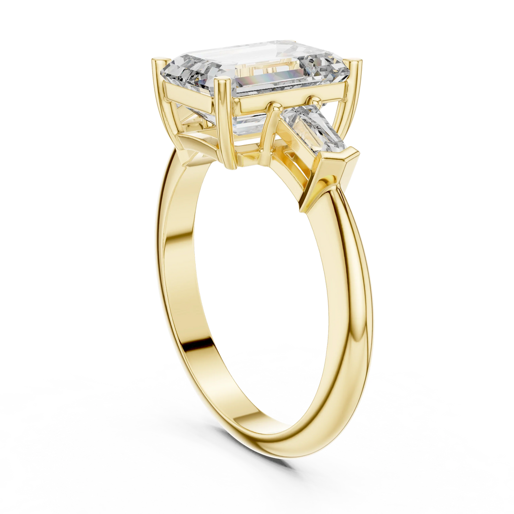 3.04 CT Emerald Lab Grown D Color VVS1 Diamond Three-Stone Ring
