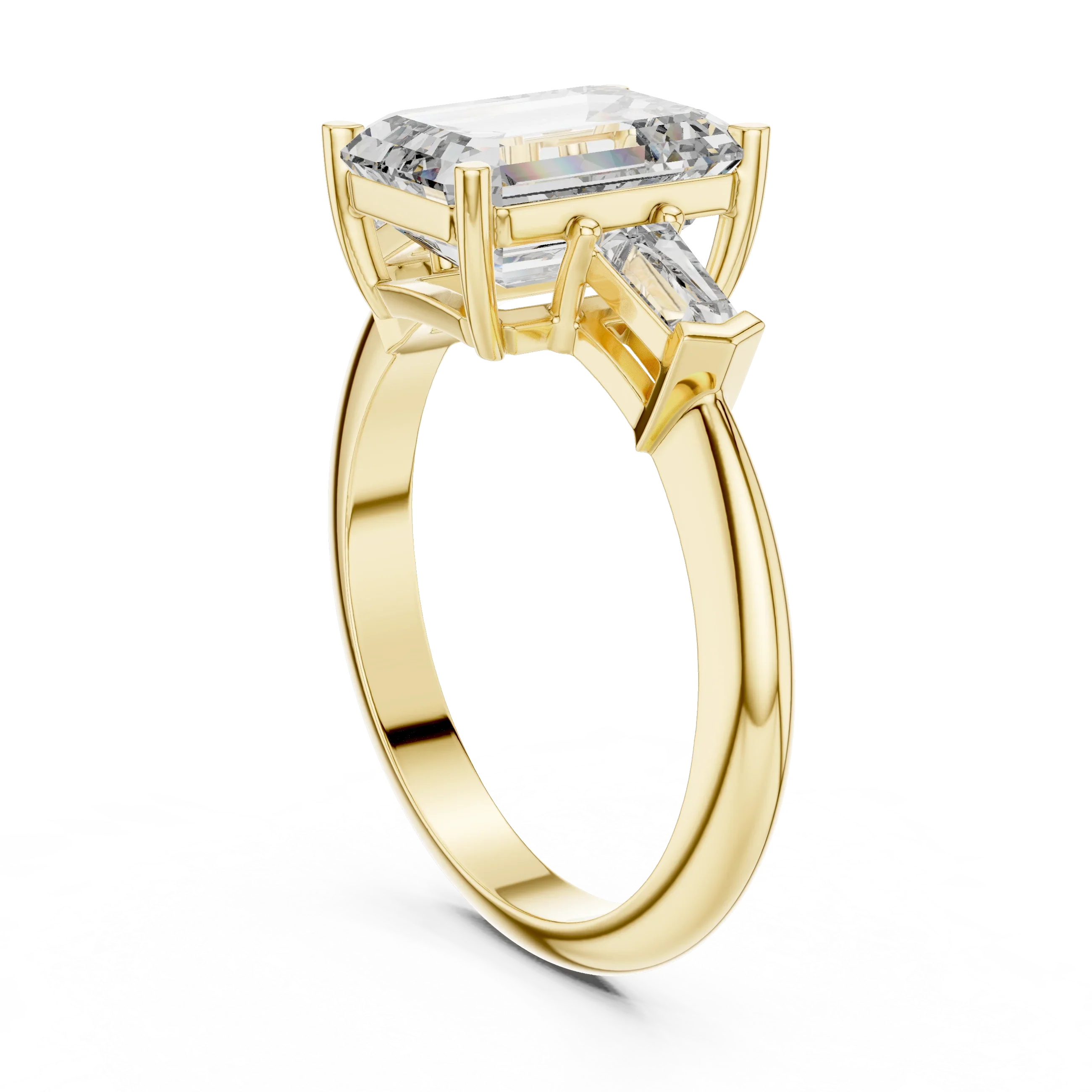 3.04 CT Emerald Lab Grown D Color VVS1 Diamond Three-Stone Ring