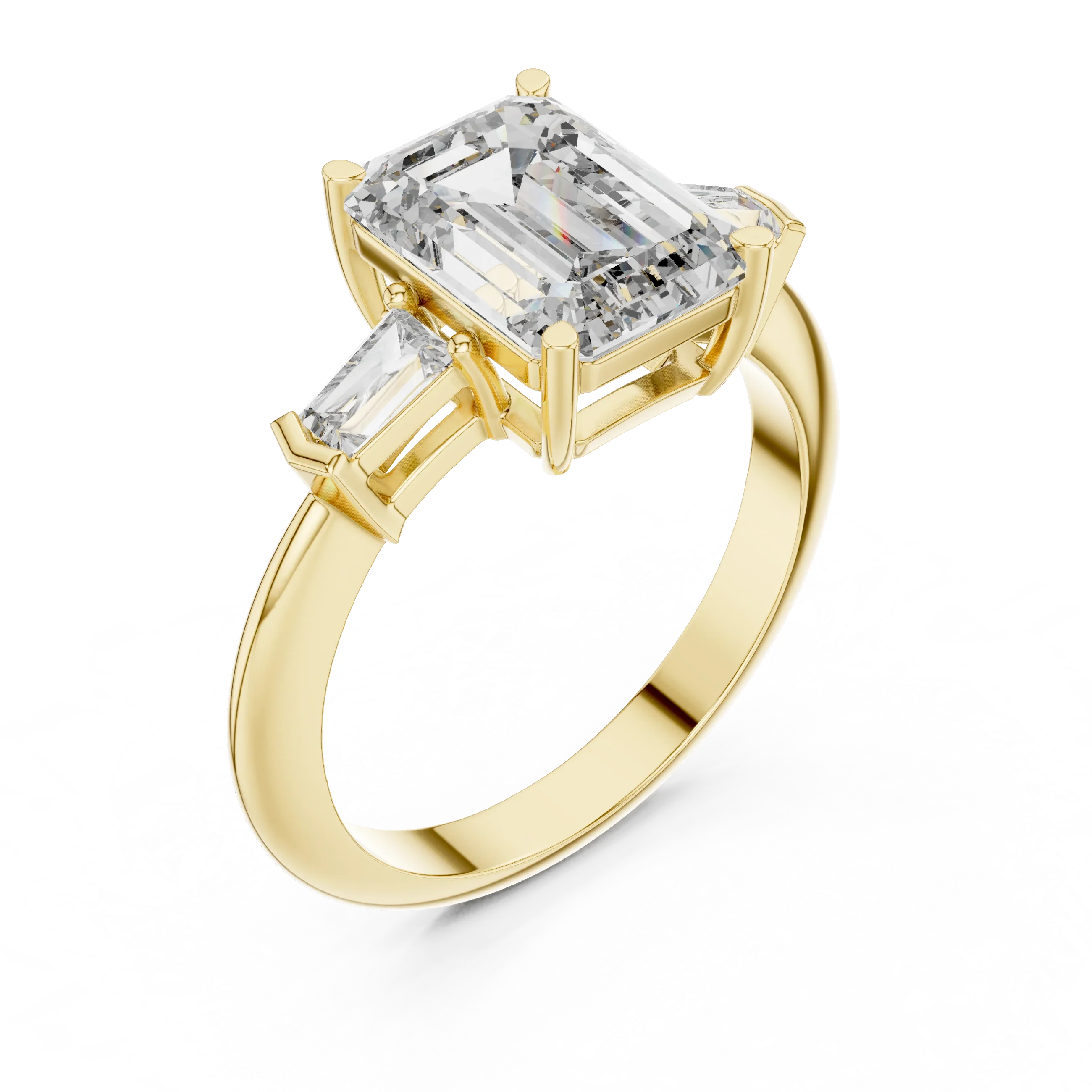 3.04 CT Emerald Lab Grown D Color VVS1 Diamond Three-Stone Ring