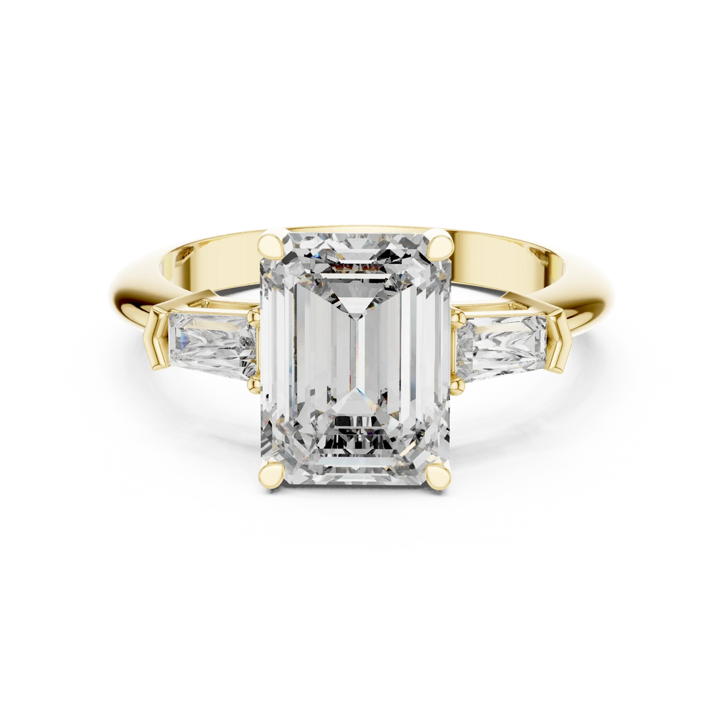 3.04 CT Emerald Lab Grown D Color VVS1 Diamond Three-Stone Ring