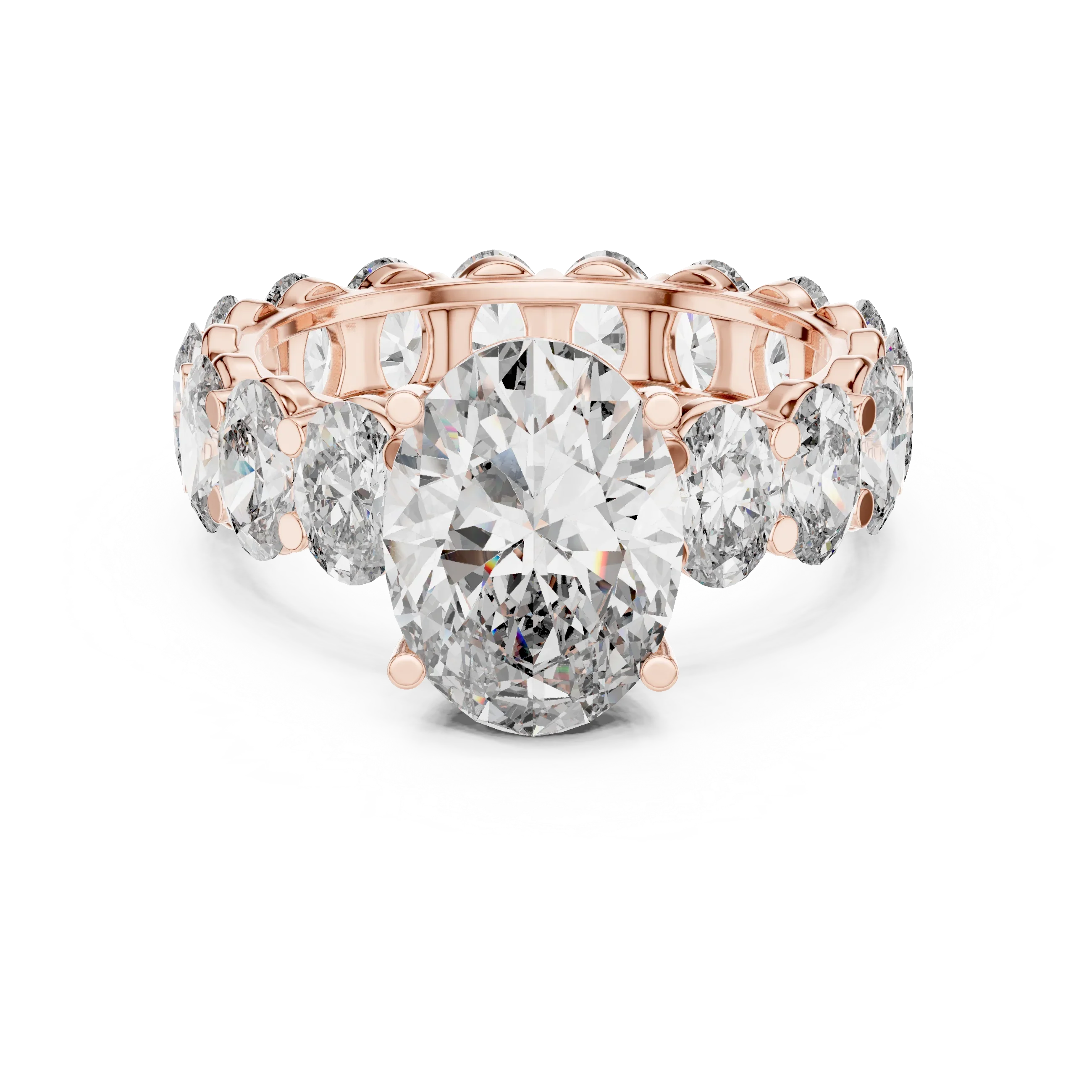 Oval Lab Diamoned Shared Prong 10K White Gold Engagement Ring