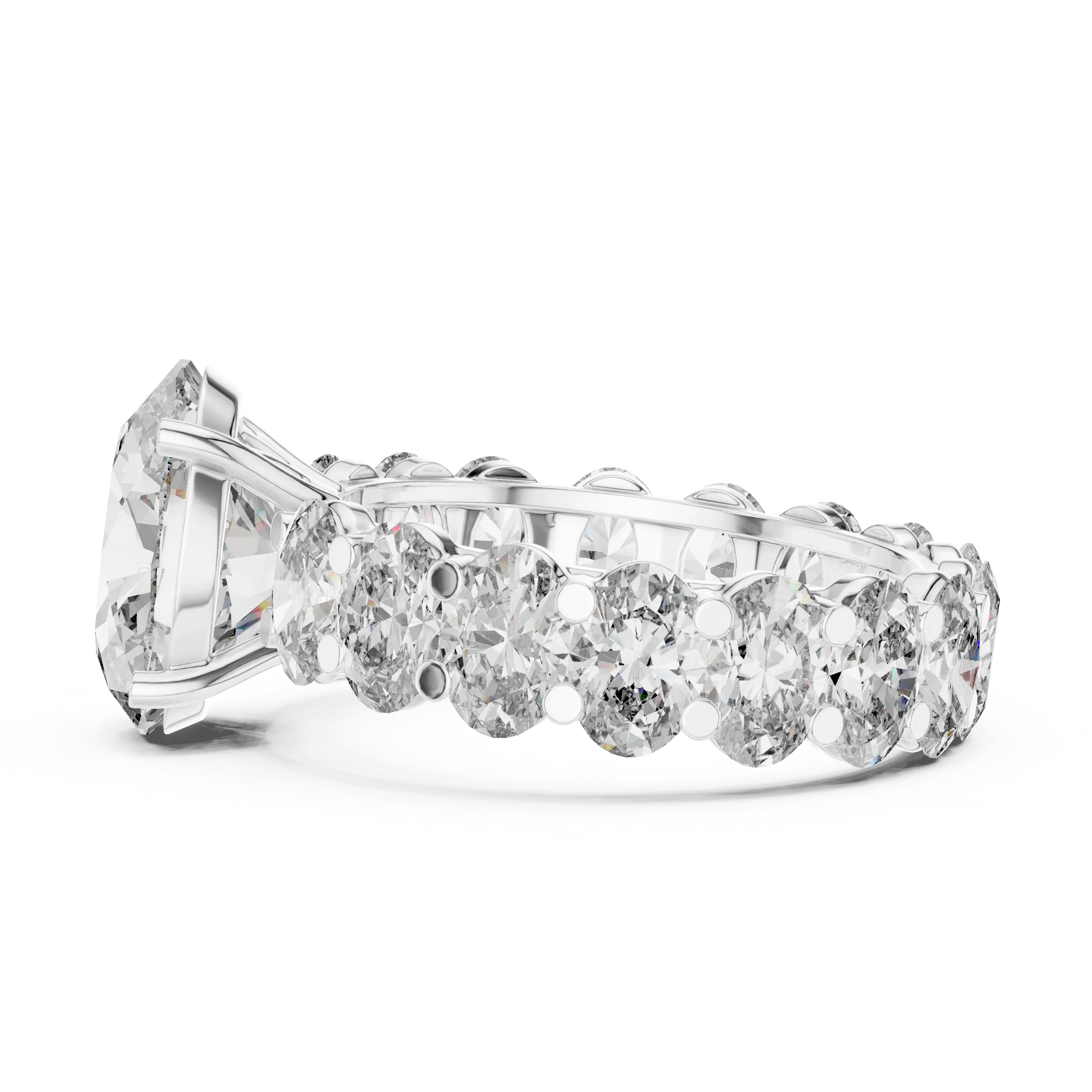 Oval Lab Diamoned Shared Prong 10K White Gold Engagement Ring