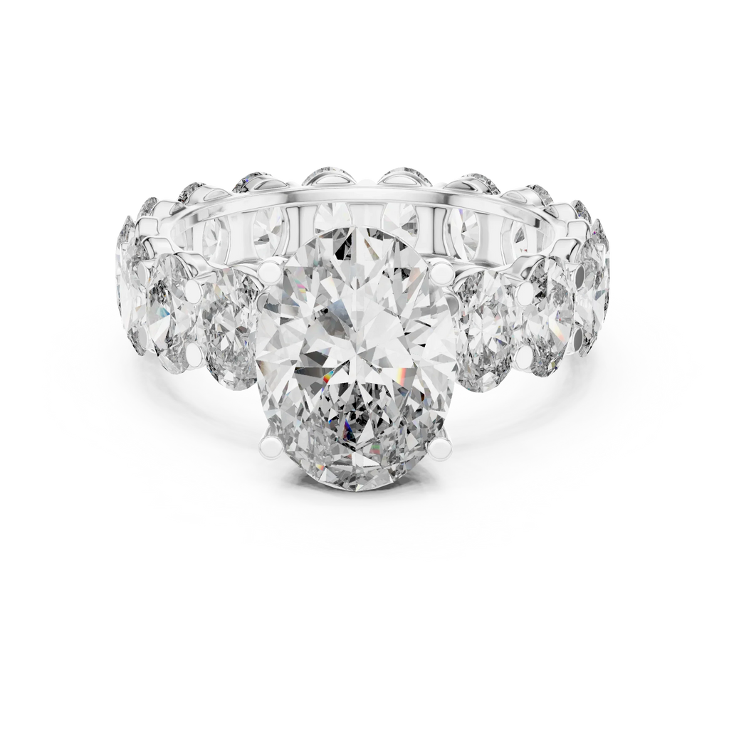 Oval Lab Diamoned Shared Prong 10K White Gold Engagement Ring