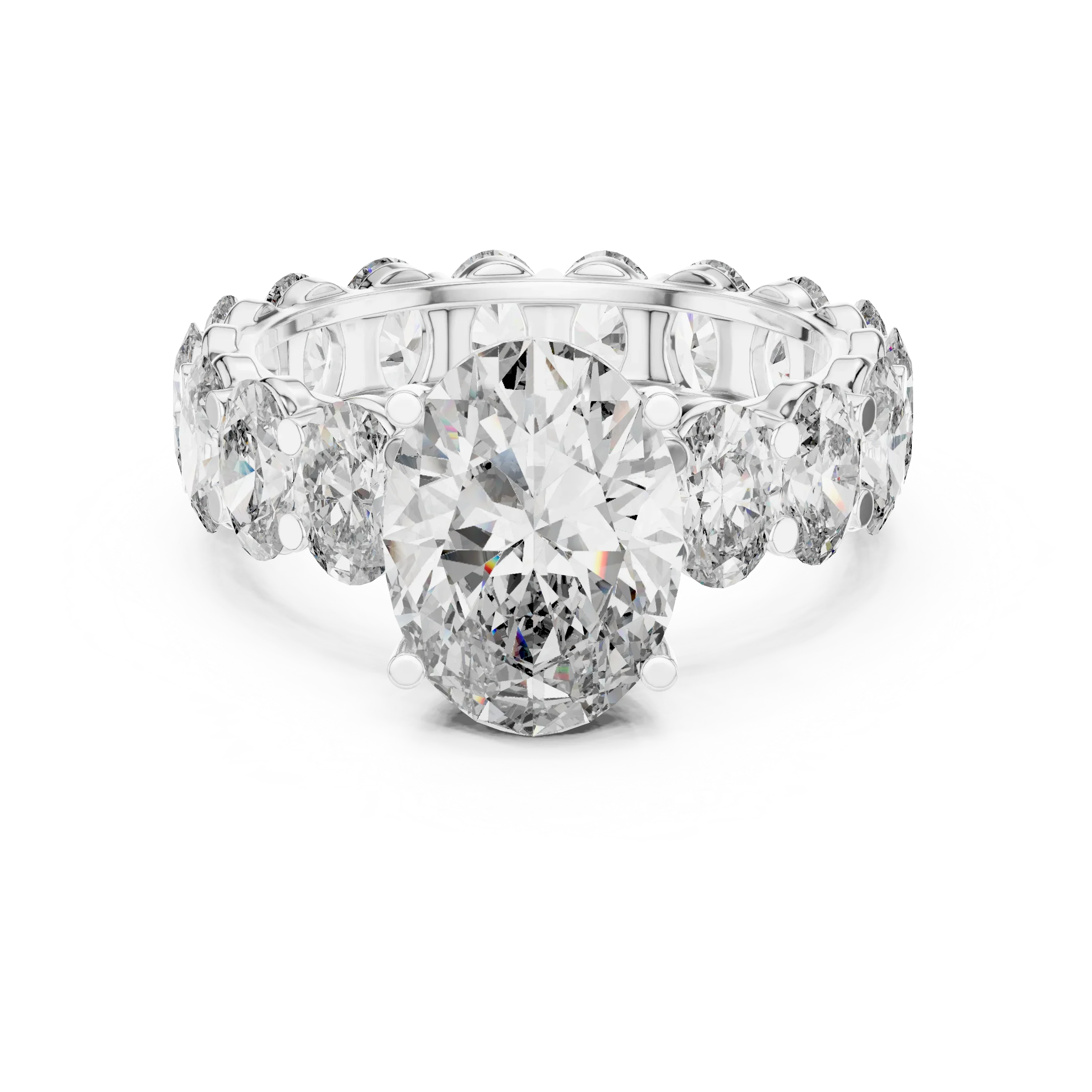 Oval Lab Diamoned Shared Prong 10K White Gold Engagement Ring
