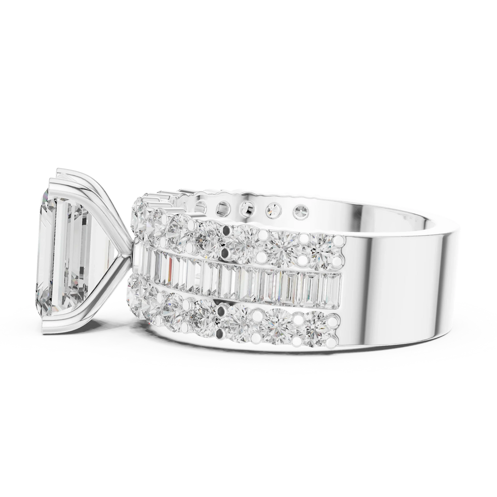 Wide Band Emerald Lab Grown Engagement Ring 4.47 CT