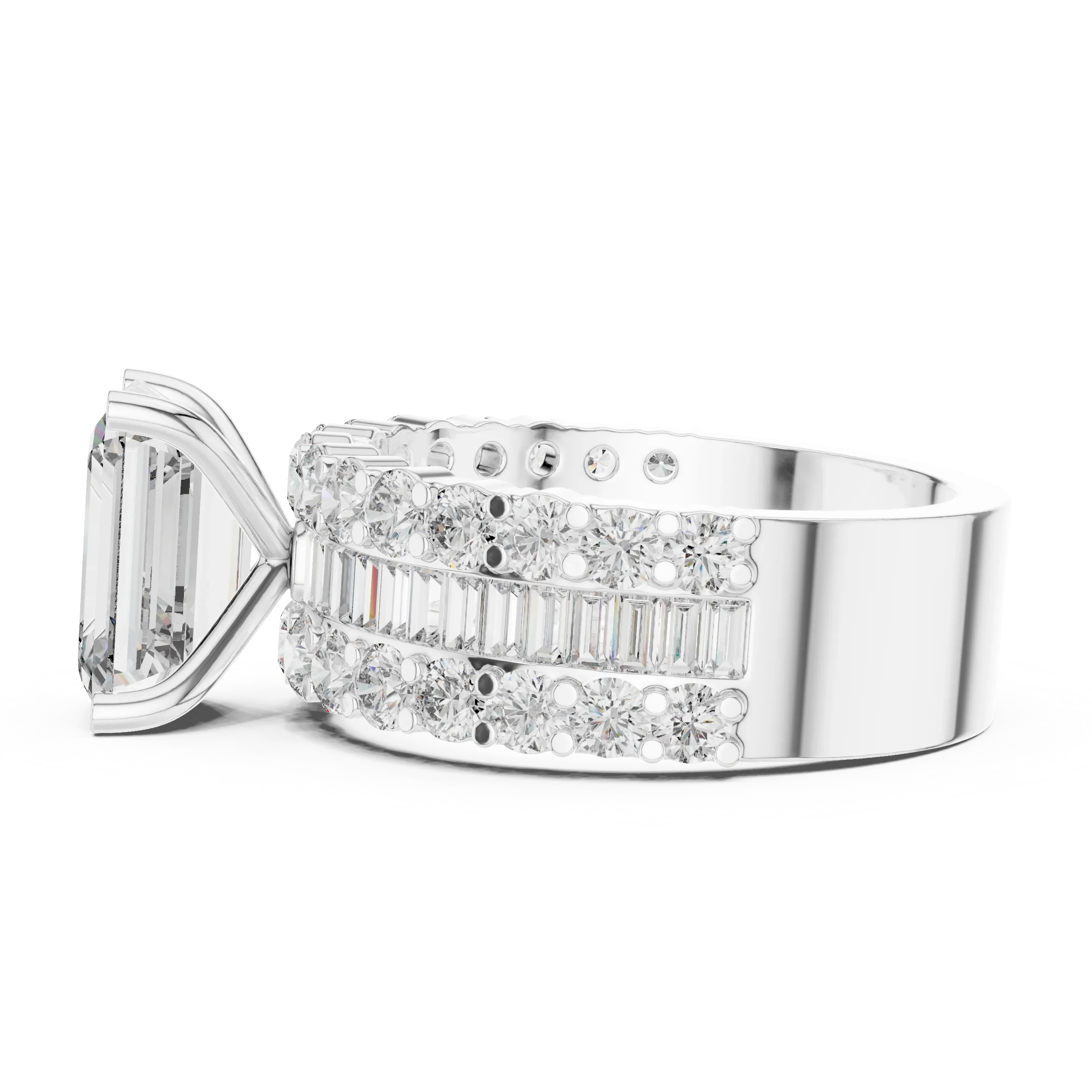 Wide Band Emerald Lab Grown Engagement Ring 4.47 CT