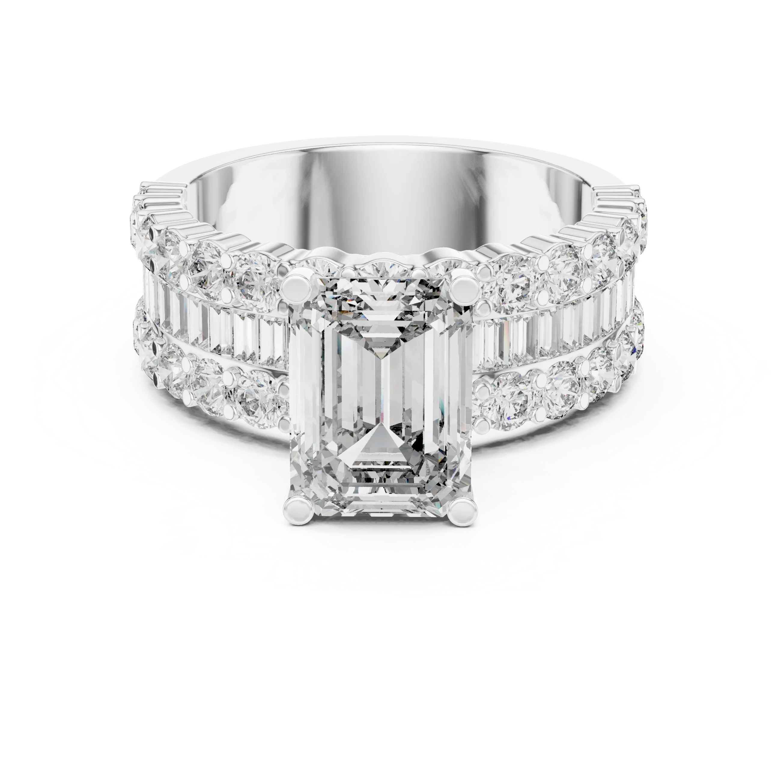 Wide Band Emerald Lab Grown Engagement Ring 4.47 CT