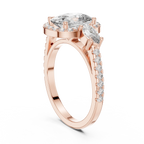 Three-Stone Halo Oval Moissanite Diamond 14K Gold Engagement Ring