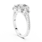 Three-Stone Halo Oval Moissanite Diamond 14K Gold Engagement Ring