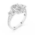 Three-Stone Halo Oval Moissanite Diamond 14K Gold Engagement Ring