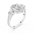 Three-Stone Halo Oval Moissanite Diamond 14K Gold Engagement Ring