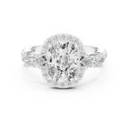 Three-Stone Halo Oval Moissanite Diamond 14K Gold Engagement Ring