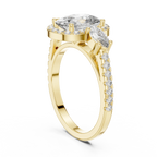 Three-Stone Halo Oval Moissanite Diamond 14K Gold Engagement Ring