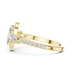 Three-Stone Halo Oval Moissanite Diamond 14K Gold Engagement Ring