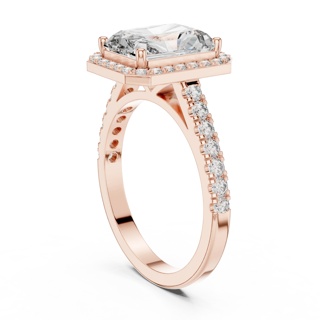 2.48 CT Halo Radiant Lab Diamond Handcrafted Engagement Ring