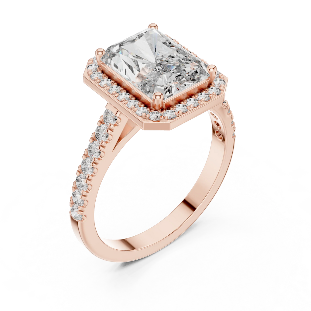 2.48 CT Halo Radiant Lab Diamond Handcrafted Engagement Ring