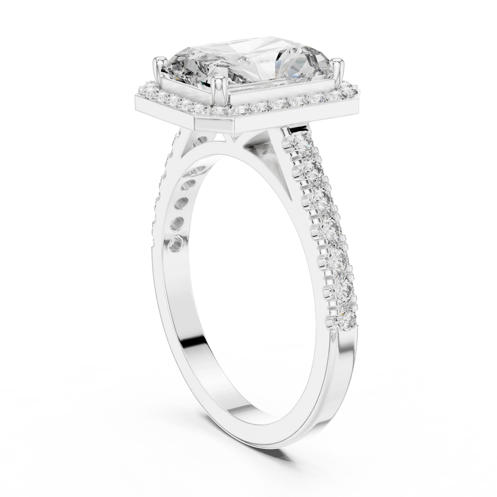 2.48 CT Halo Radiant Lab Diamond Handcrafted Engagement Ring